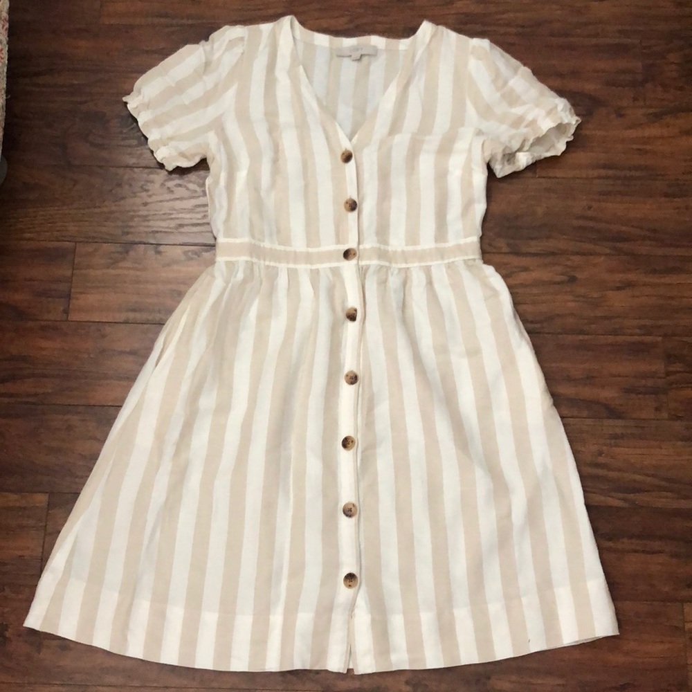 Loft Linen Button Down Dress size: 8